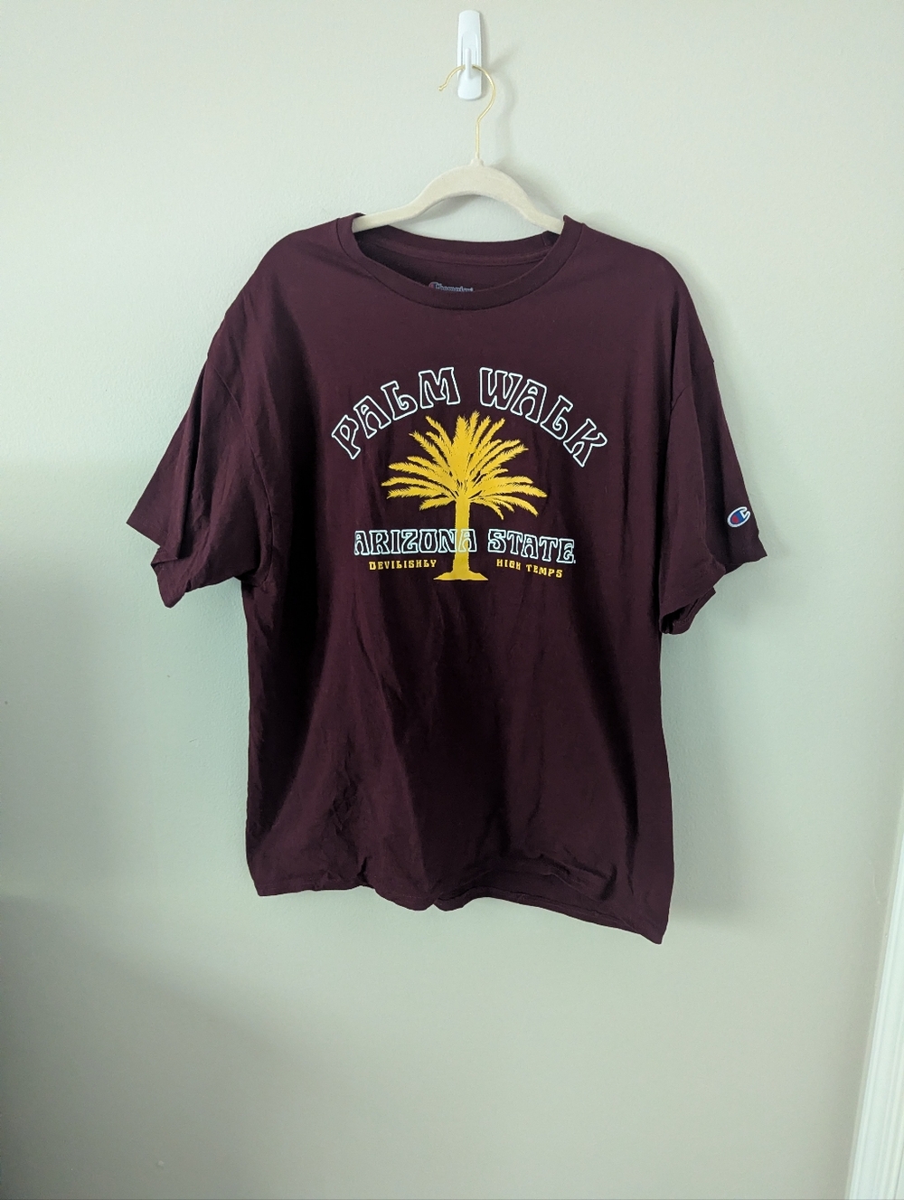 Champion Maroon Short-Sleeve Tee with Yellow Palm Graphic